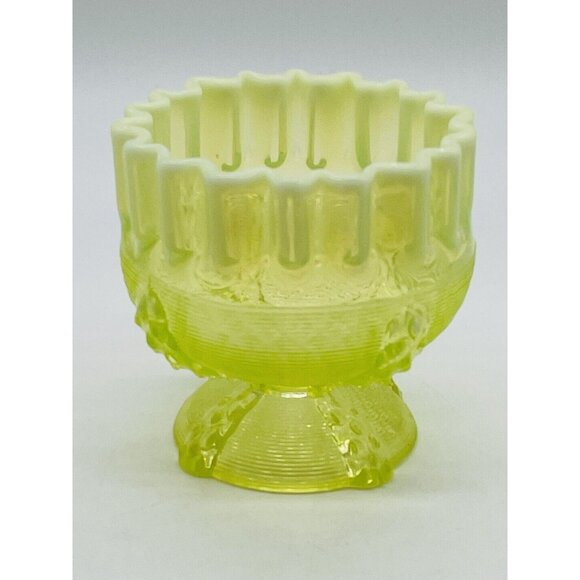 Northwood Victorian Vaseline Topaz Opalescent Glass Rose Bowl Button Panels 1899 - Picture 3 of 7